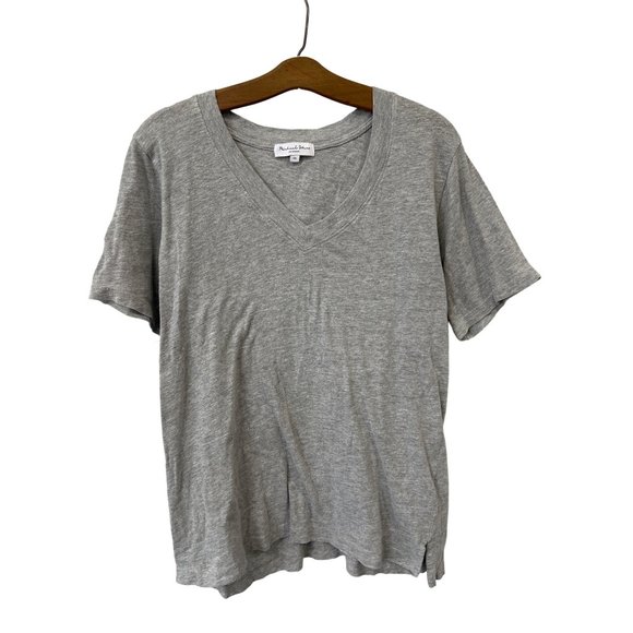 Michael Stars V-Neck T-Shirt Women XS Gray Cotton Summer Relaxed Fit Comfy Basic - Picture 1 of 7